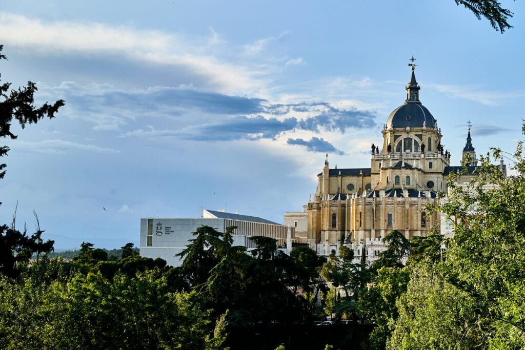 The museum and cathedral from a distance, the wall just visible beneath the cathedral