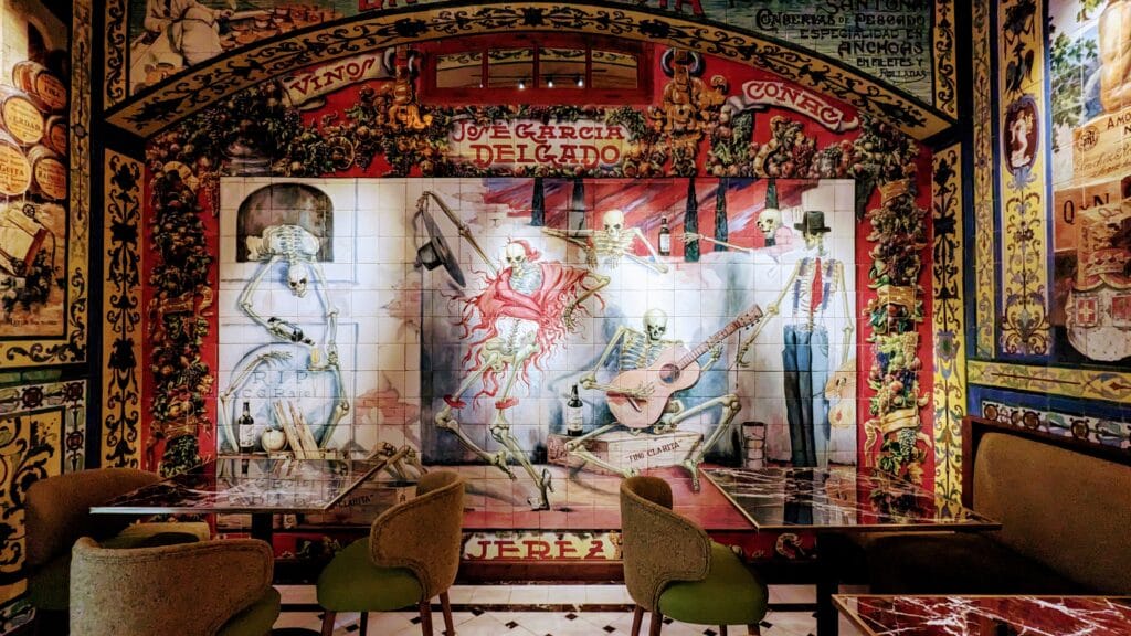 The famous skeleton mural in Los Gabrieles, Madrid's sistine chapel of tile art